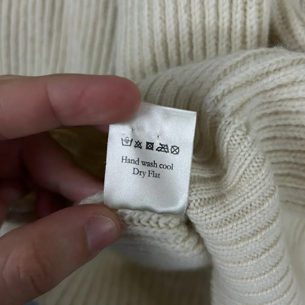 Oi Polloi Sweater Men Large 100% Wool Chunky Knit Beige Crewneck Cozy Comfy Warm